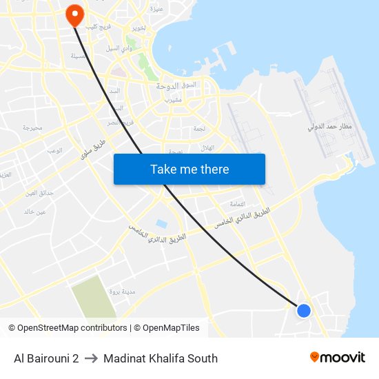 Al Bairouni 2 to Madinat Khalifa South map