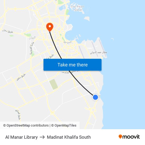 Al Manar Library to Madinat Khalifa South map