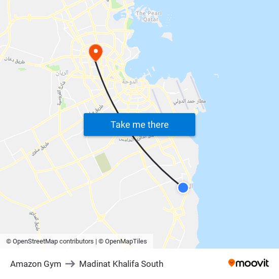 Amazon Gym to Madinat Khalifa South map