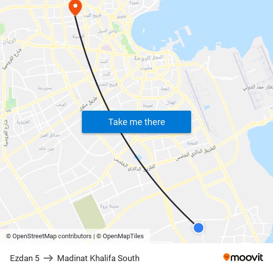 Ezdan 5 to Madinat Khalifa South map