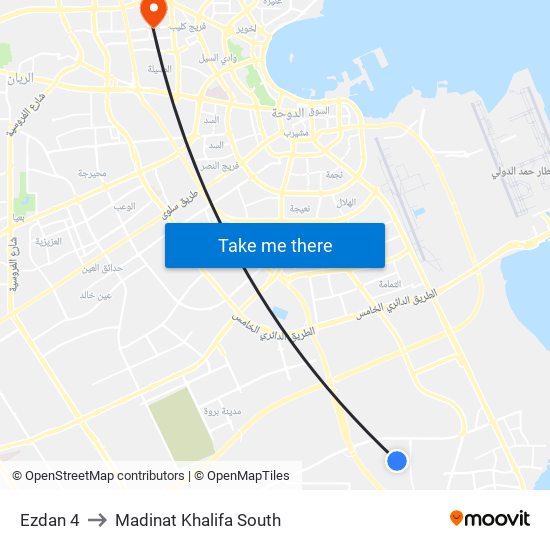 Ezdan 4 to Madinat Khalifa South map