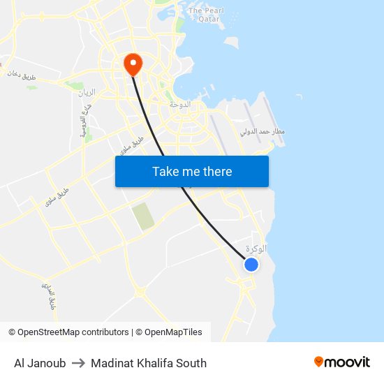 Al Janoub to Madinat Khalifa South map