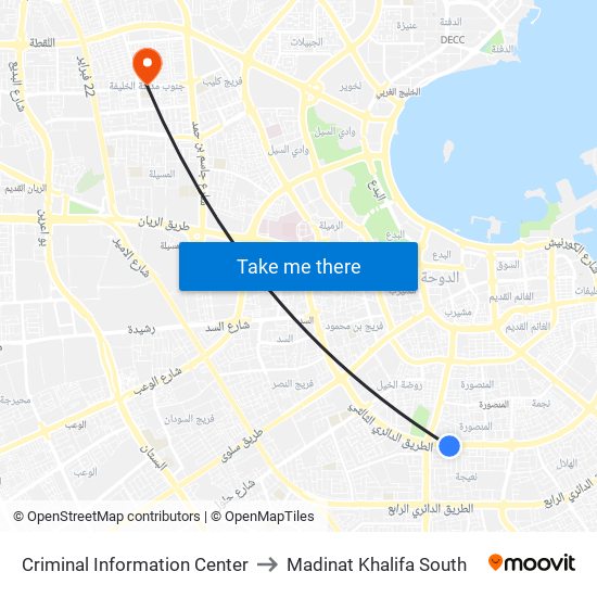 Criminal Information Center to Madinat Khalifa South map