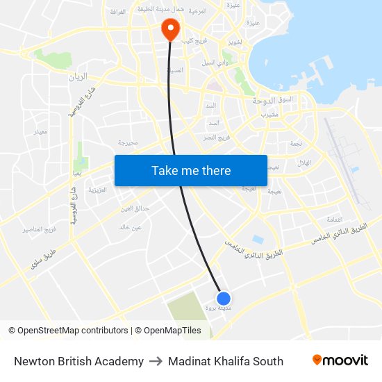 Newton British Academy to Madinat Khalifa South map