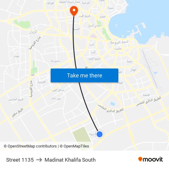 Street 1135 to Madinat Khalifa South map