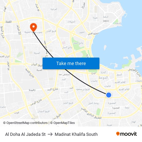 Al Doha Al Jadeda St to Madinat Khalifa South map