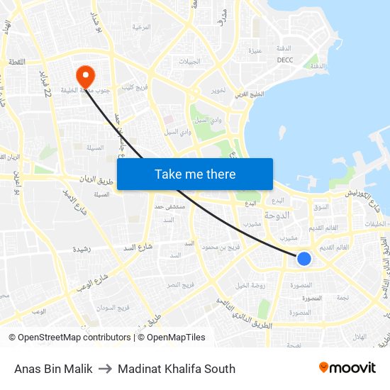 Anas Bin Malik to Madinat Khalifa South map