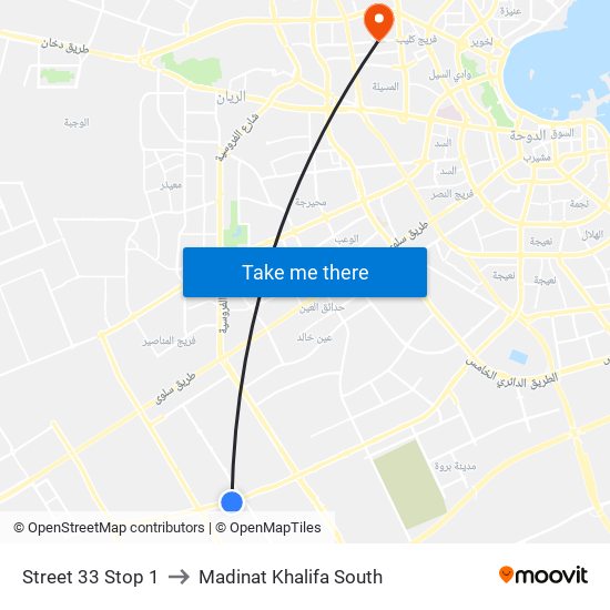 Street 33 Stop 1 to Madinat Khalifa South map