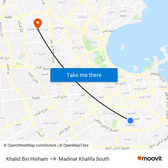 Khalid Bin Hisham to Madinat Khalifa South map