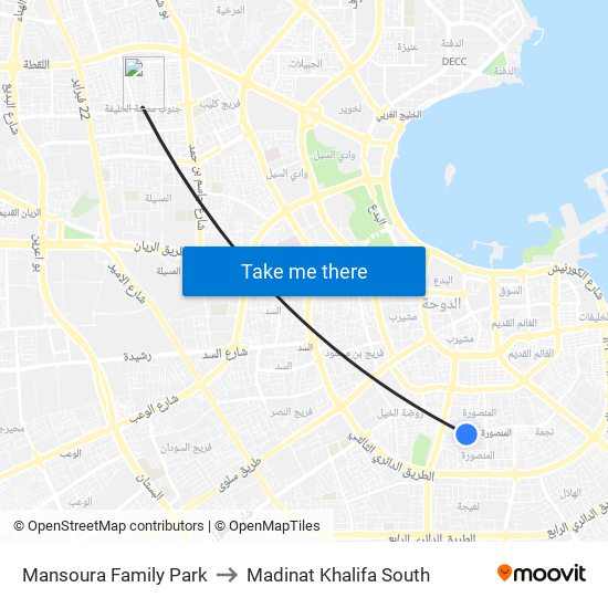 Mansoura Family Park to Madinat Khalifa South map