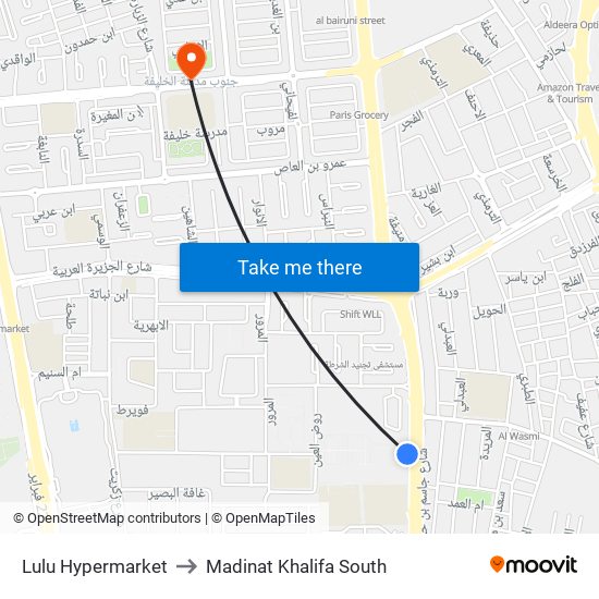 Lulu Hypermarket to Madinat Khalifa South map