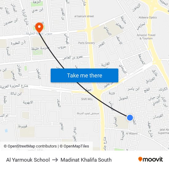 Al Yarmouk School to Madinat Khalifa South map