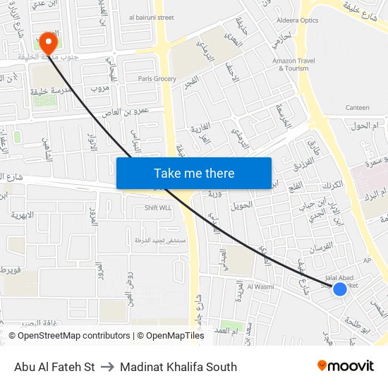 Abu Al Fateh St to Madinat Khalifa South map