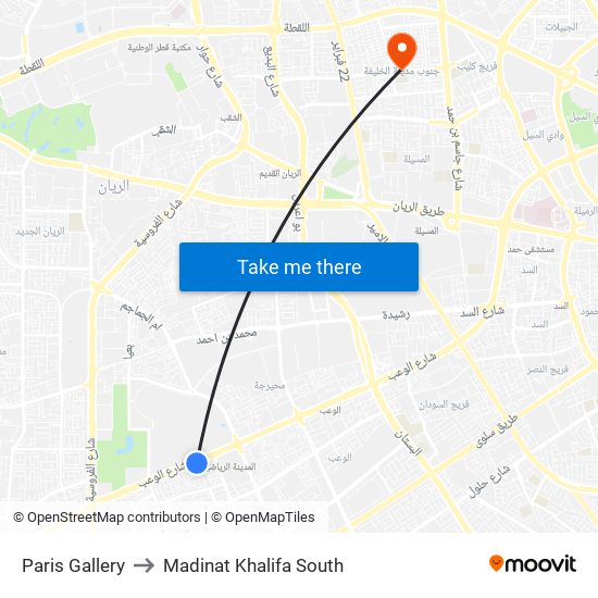 Paris Gallery to Madinat Khalifa South map