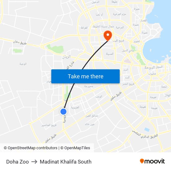 Doha Zoo to Madinat Khalifa South map