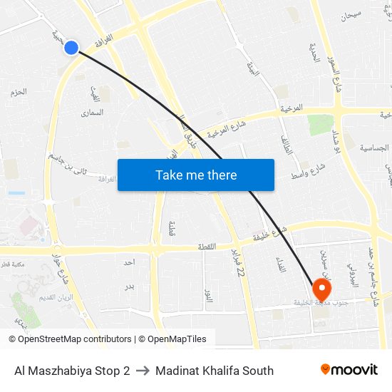 Al Maszhabiya Stop 2 to Madinat Khalifa South map