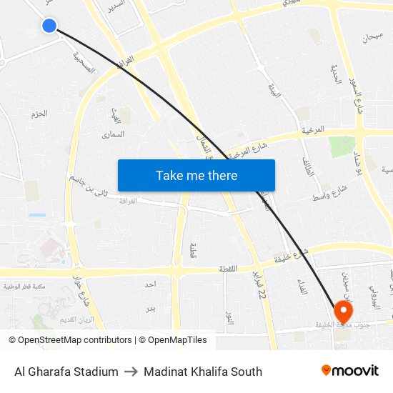 Al Gharafa Stadium to Madinat Khalifa South map