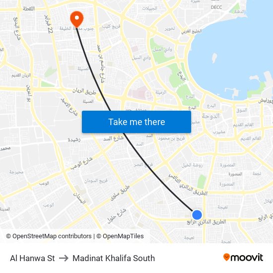 Al Hanwa St to Madinat Khalifa South map