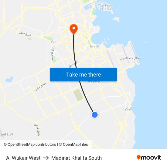 Al Wukair West to Madinat Khalifa South map