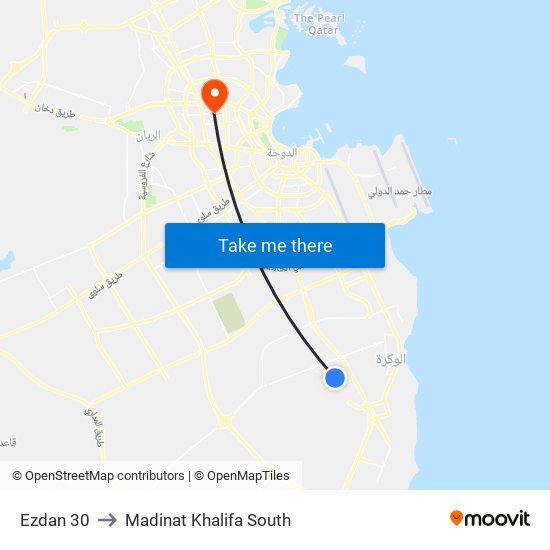 Ezdan 30 to Madinat Khalifa South map