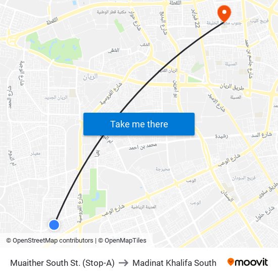 Muaither South St. (Stop-A) to Madinat Khalifa South map