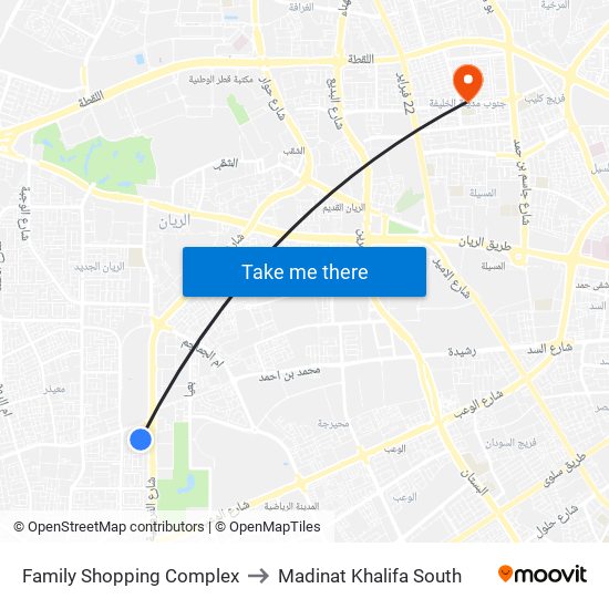 Family Shopping Complex to Madinat Khalifa South map