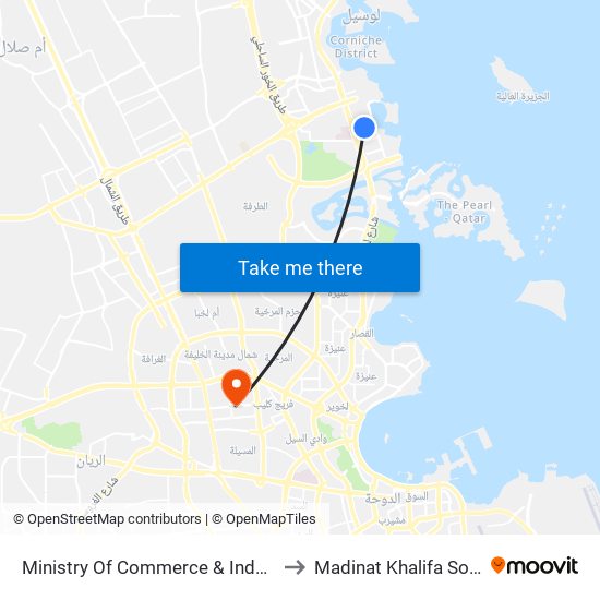 Ministry Of Commerce & Industry to Madinat Khalifa South map