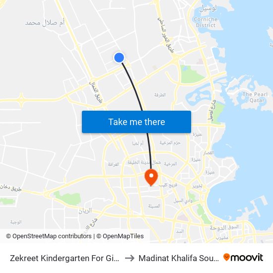 Zekreet Kindergarten For Girls to Madinat Khalifa South map