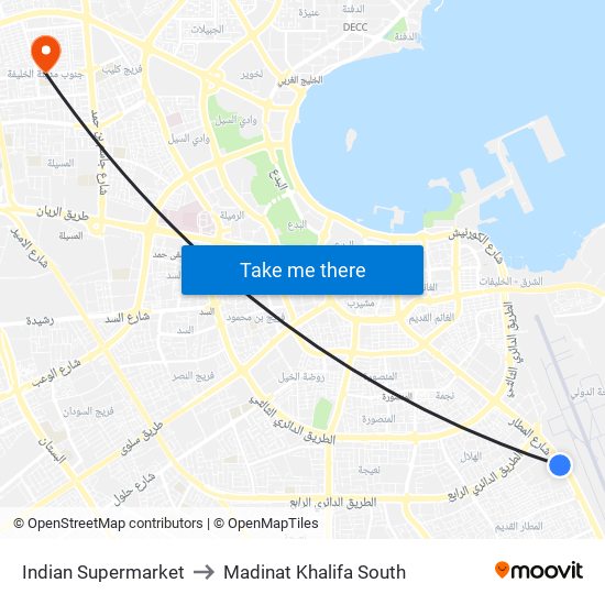 Indian Supermarket to Madinat Khalifa South map