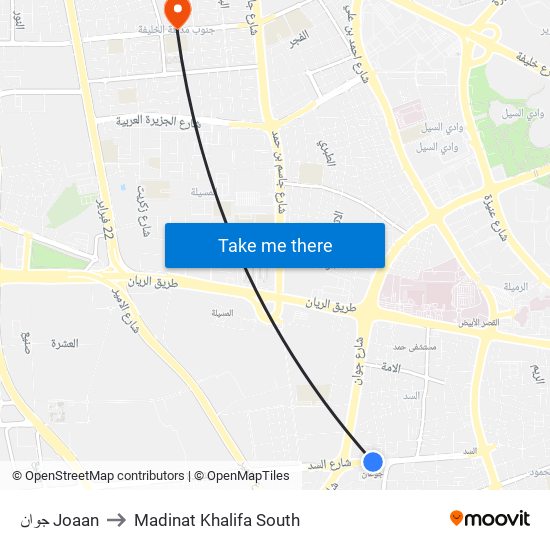 جوان Joaan to Madinat Khalifa South map