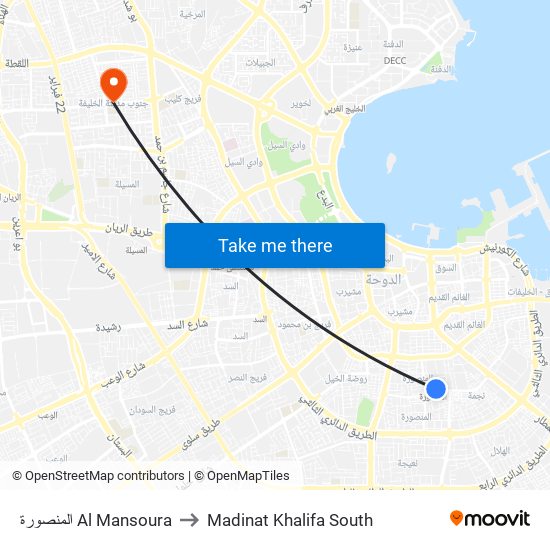 المنصورة Al Mansoura to Madinat Khalifa South map