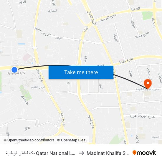 مكتبة قطر الوطنية Qatar National Library to Madinat Khalifa South map