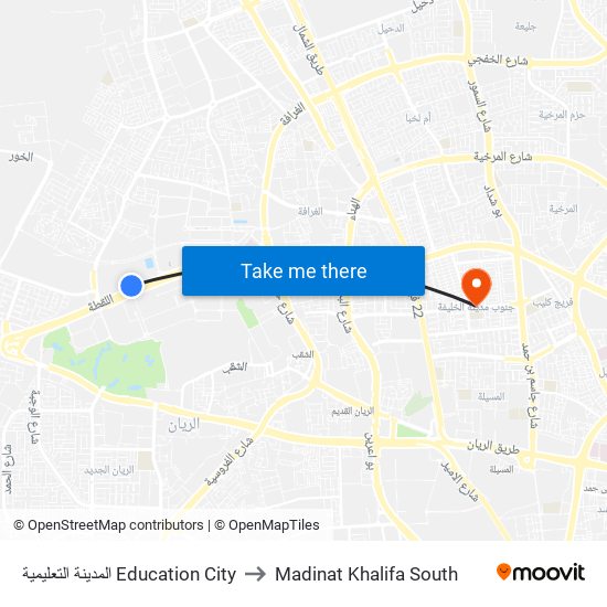 المدينة التعليمية Education City to Madinat Khalifa South map