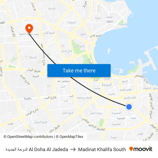 الدوحة الجديدة Al Doha Al Jadeda to Madinat Khalifa South map