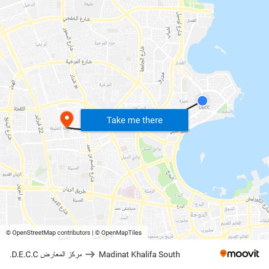 .D.E.C.C مركز المعارض to Madinat Khalifa South map