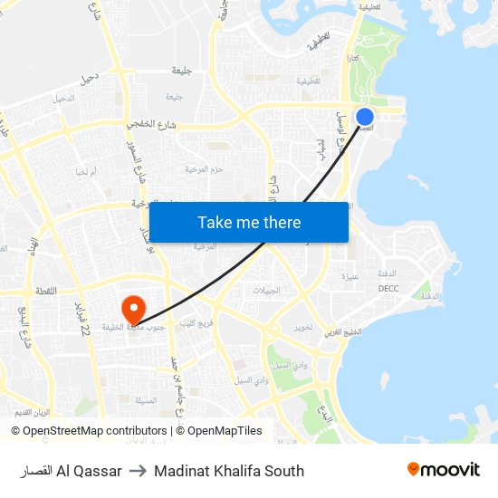 القصار Al Qassar to Madinat Khalifa South map