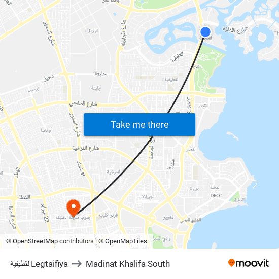 لقطيفية Legtaifiya to Madinat Khalifa South map