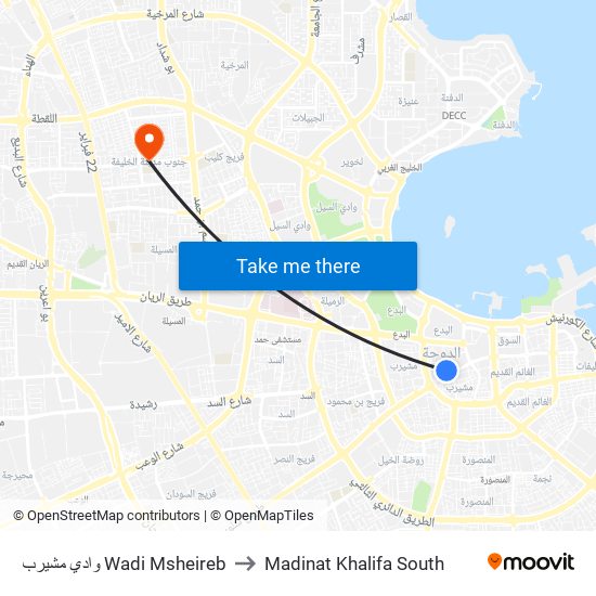 وادي مشيرب Wadi Msheireb to Madinat Khalifa South map