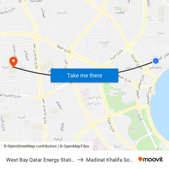 West Bay Qatar Energy Station to Madinat Khalifa South map