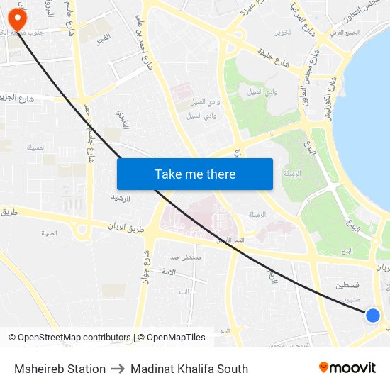 Msheireb Station to Madinat Khalifa South map