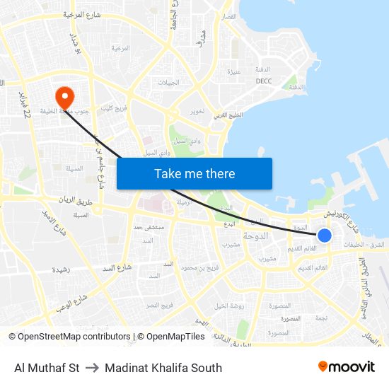 Al Muthaf St to Madinat Khalifa South map