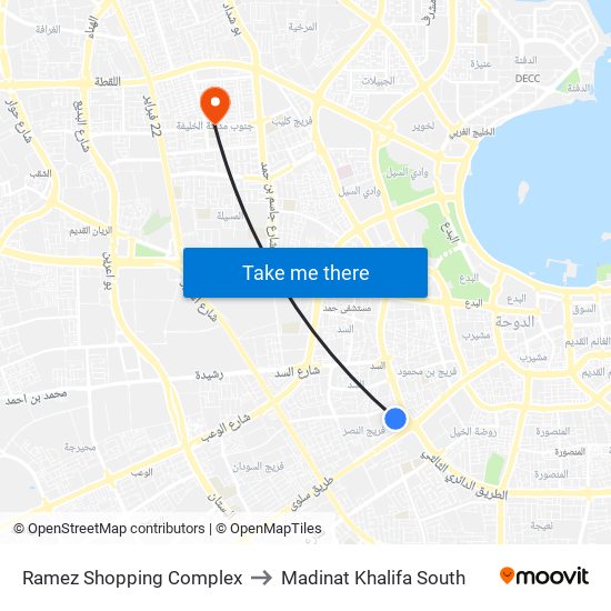 Ramez Shopping Complex to Madinat Khalifa South map