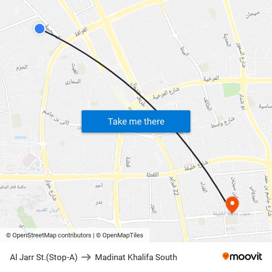 Al Jarr St.(Stop-A) to Madinat Khalifa South map