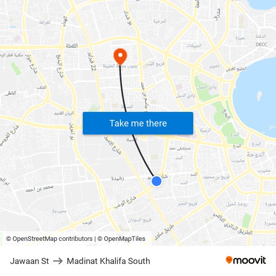 Jawaan St to Madinat Khalifa South map