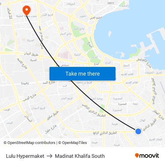 Lulu Hypermaket to Madinat Khalifa South map