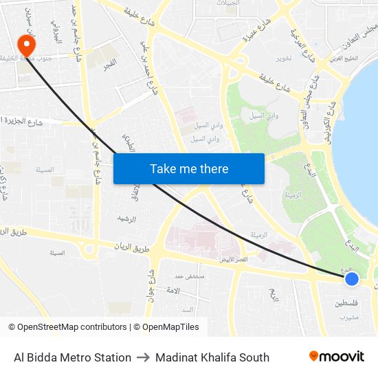 Al Bidda Metro Station to Madinat Khalifa South map