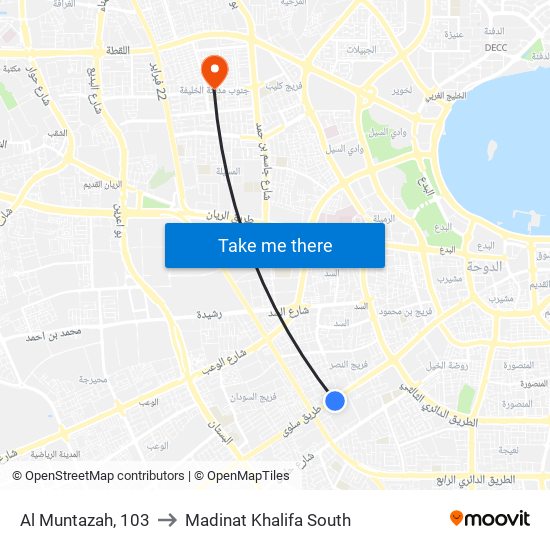 Al Muntazah, 103 to Madinat Khalifa South map