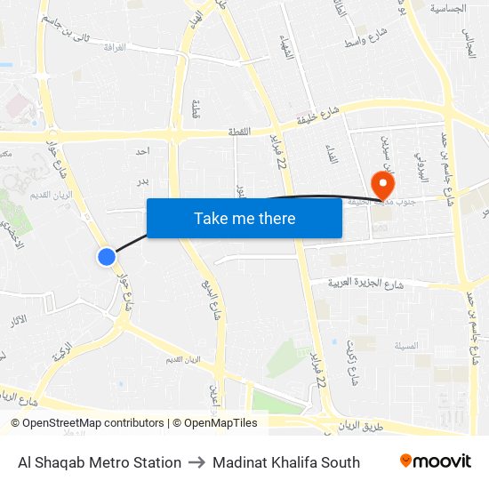 Al Shaqab Metro Station to Madinat Khalifa South map