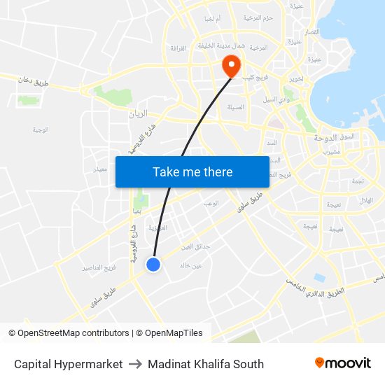 Capital Hypermarket to Madinat Khalifa South map