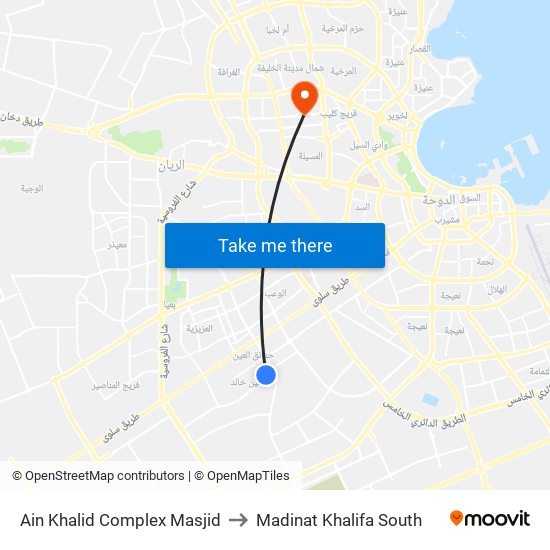 Ain Khalid Complex Masjid to Madinat Khalifa South map